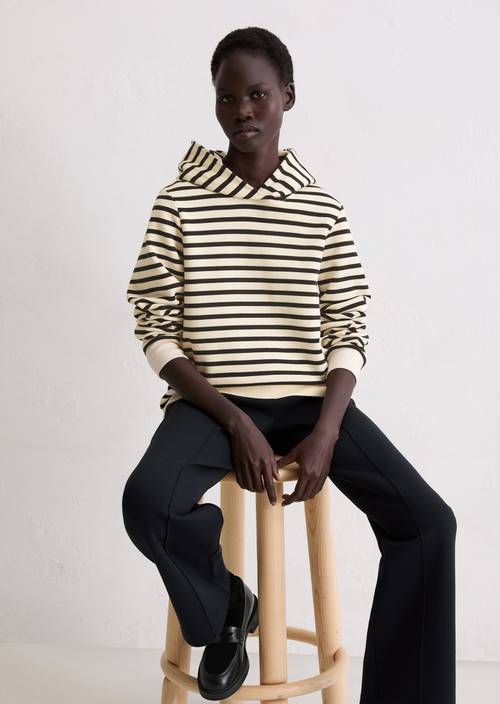 Felpa con cappuccio a righe rilassata Dark Blue in vista frontale