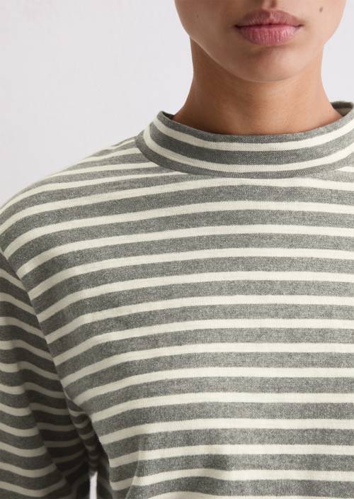 Gestreepte coltrui longsleeve regular Dark Grey in detailaanzicht