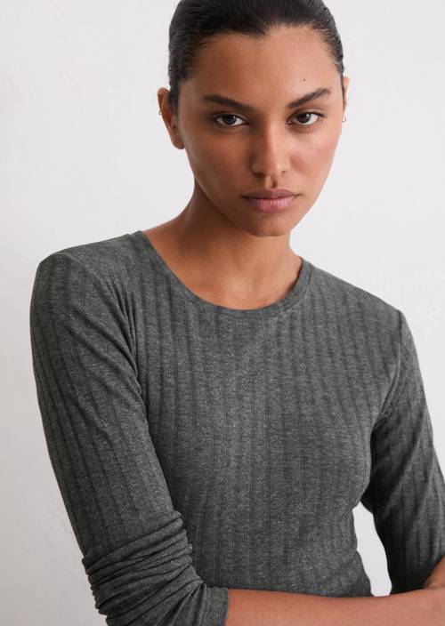 Longsleeve slim Warm Granite Melange in front view