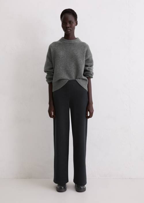 Relaxed pinstripe jersey pants Dark Grey in front view