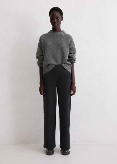 Marc O'Polo Nadelstreifen-Jerseyhose relaxed, Damen, grau, Gr. 44, 87% Baumwolle, 11% Polyester, 2% Elasthan