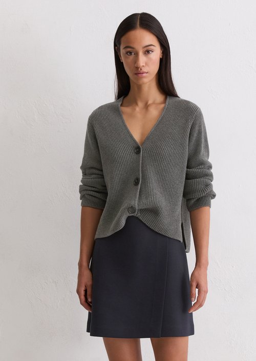 V-neck cardigan relaxed — Warm Granite Melange