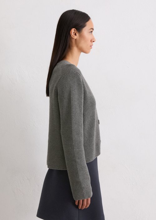 V-neck cardigan relaxed — Warm Granite Melange