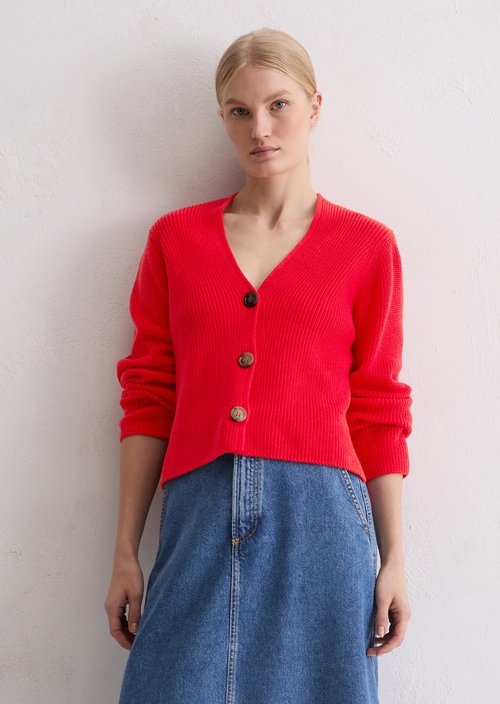 V-neck cardigan relaxed — Bright Red