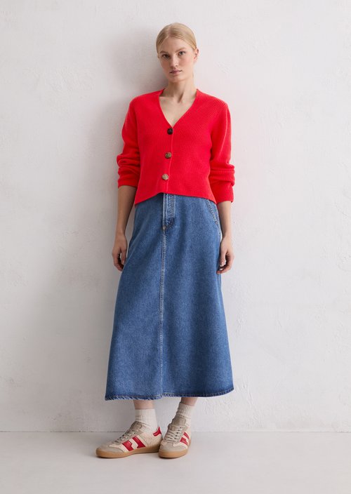 V-neck cardigan relaxed — Bright Red