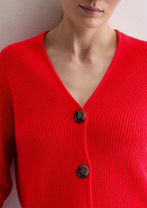 V-neck cardigan relaxed — Bright Red