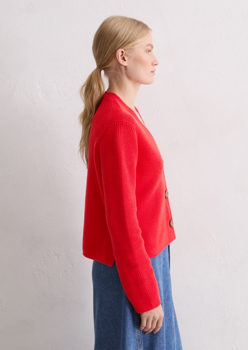 V-neck cardigan relaxed — Bright Red