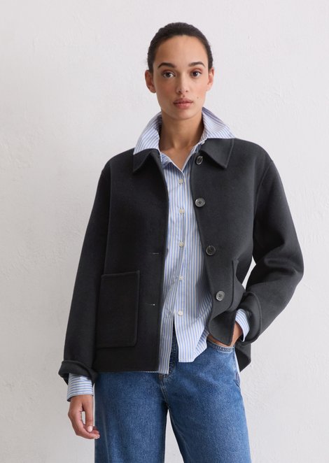 Marc O'Polo Shirtjacke regular, Damen, blau, Gr. 40, 50% Wolle, 50% Polyester