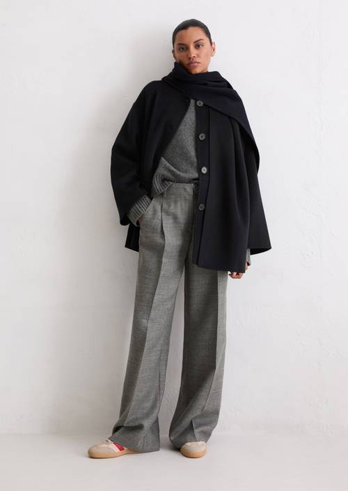 Doubleface cape jacket relaxed Deep Night Blue in front view