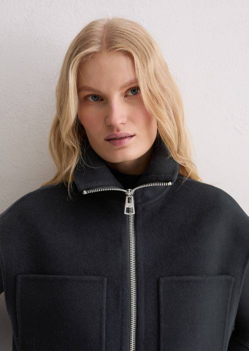 Gilet met rits relaxed Deep Night Blue in detailaanzicht