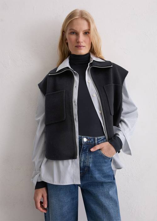 Gilet met rits relaxed Deep Night Blue in vooraanzicht