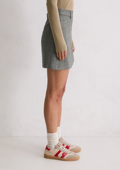 Short skirt with pleat detail — Warm Granite Melange