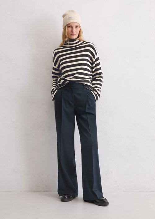 Marc O'Polo Pantalon wijde pijp, Dames, blauw, 34, 59% Polyester, 21% Viscose, 18% Ruw wol, 2% Elasthaan