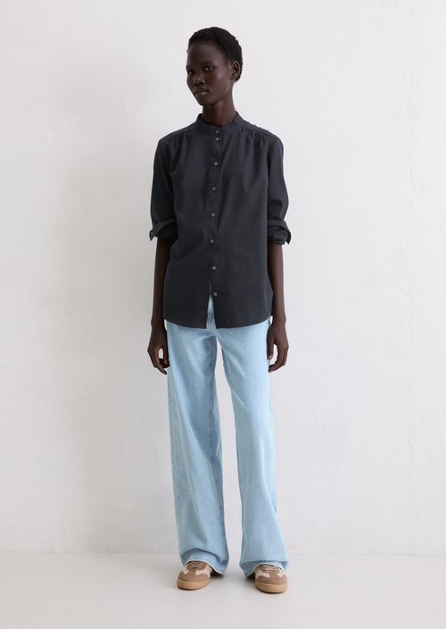 Relaxed stand-up collar blouse — Deep Night Blue