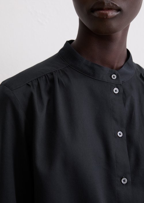 Relaxed stand-up collar blouse — Deep Night Blue
