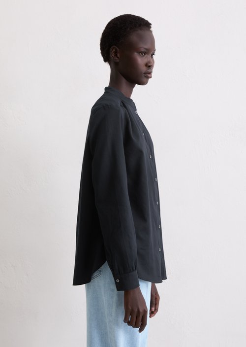 Relaxed stand-up collar blouse — Deep Night Blue
