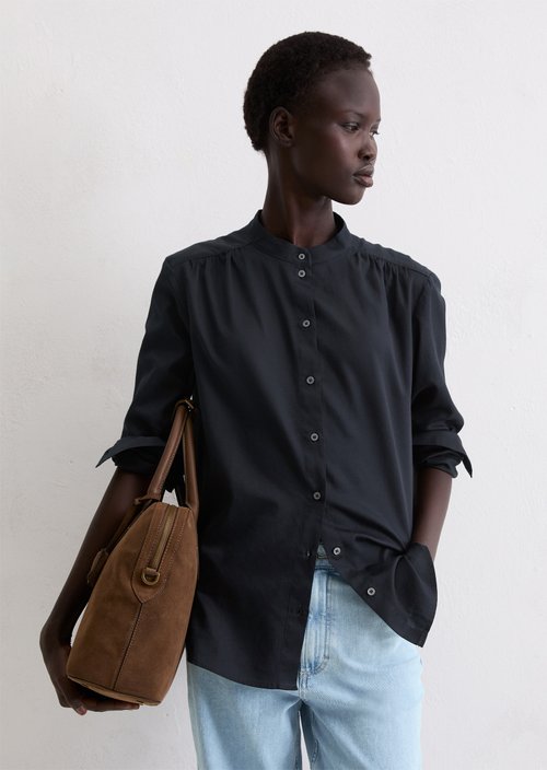 Relaxed stand-up collar blouse — Deep Night Blue