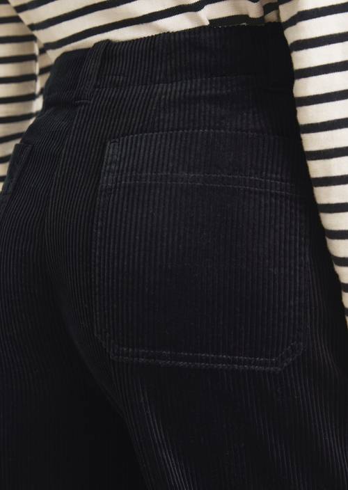 Szerokie spodnie sztruksowe Deep Night Blue w widoku szczegółowym