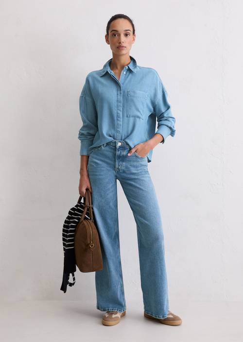 Jeansbluse regular Medium Blue in Frontalansicht