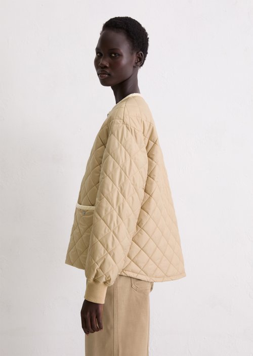 Relaxed collarless quilted jacket — Stormy Sand