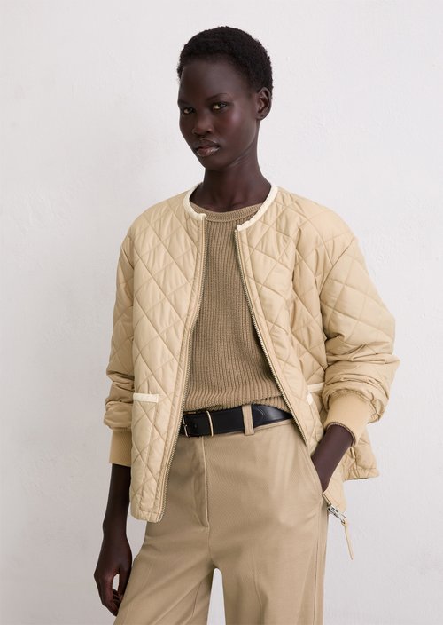 Relaxed collarless quilted jacket — Stormy Sand