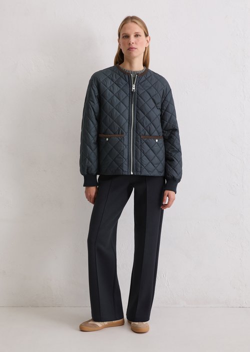 Relaxed collarless quilted jacket — Deep Night Blue