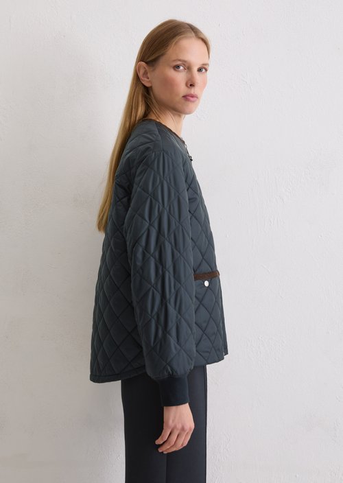Relaxed collarless quilted jacket — Deep Night Blue