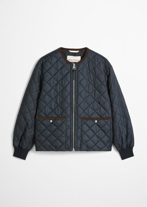Relaxed collarless quilted jacket — Deep Night Blue