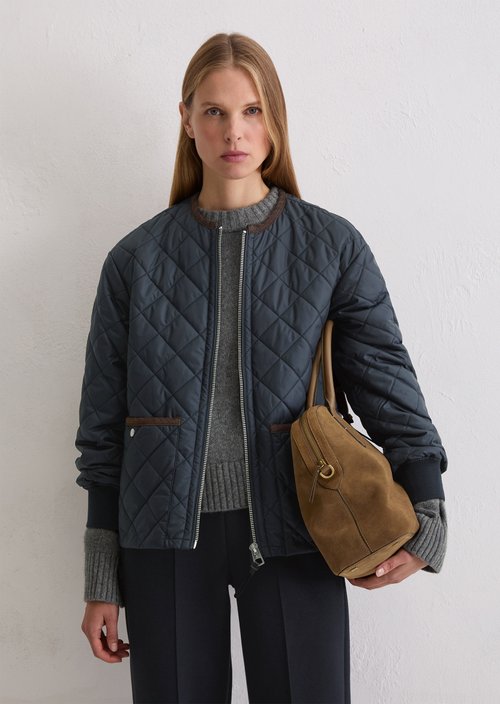 Relaxed collarless quilted jacket — Deep Night Blue