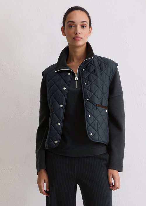 Regular collarless quilted vest — Deep Night Blue