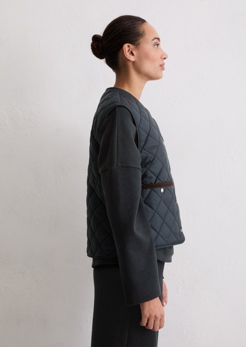 Regular collarless quilted vest — Deep Night Blue