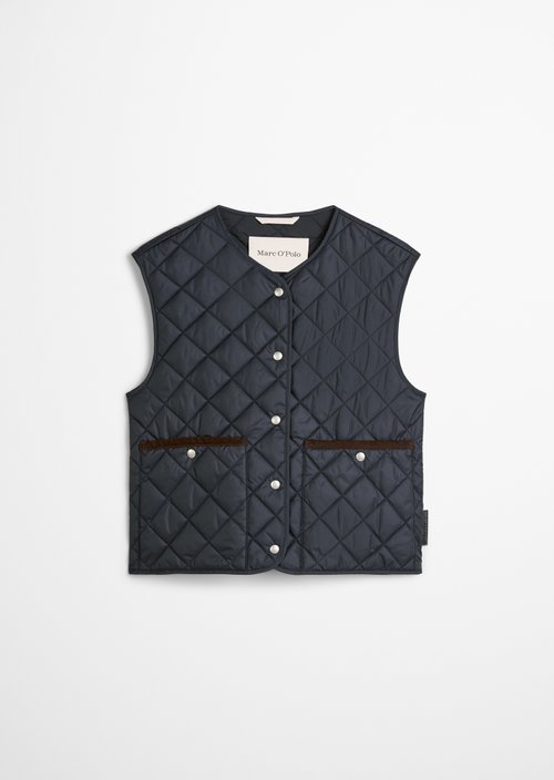 Regular collarless quilted vest — Deep Night Blue