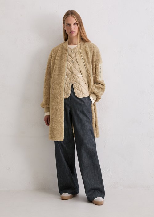 Relaxed teddy coat in blouson style — Soft Mocca