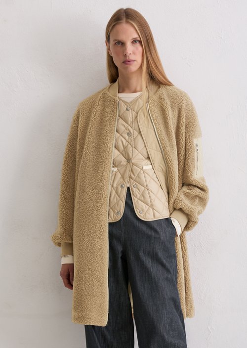 Relaxed teddy coat in blouson style — Soft Mocca