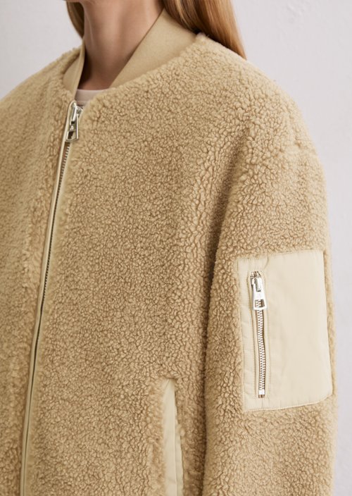 Relaxed teddy coat in blouson style — Soft Mocca