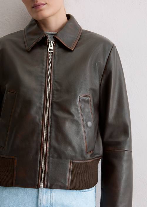 Leather blouson regular Dark Chocolate in detail view