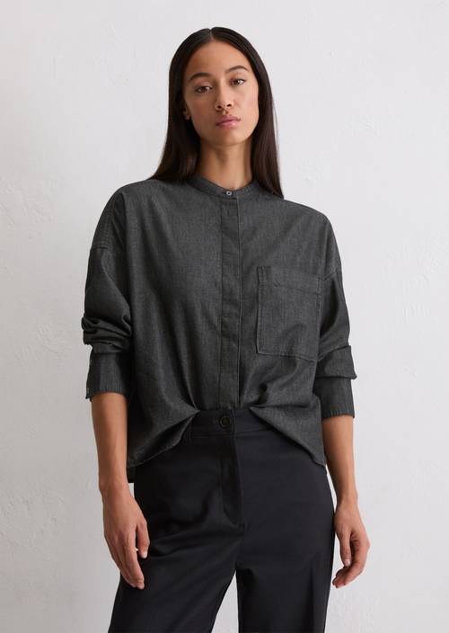 Relaxed chambray blouse Dark Blue in front view