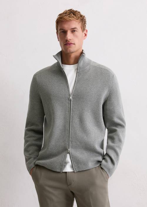 Zip-Strickjacke regular Cloudy Grey Melange in Frontalansicht
