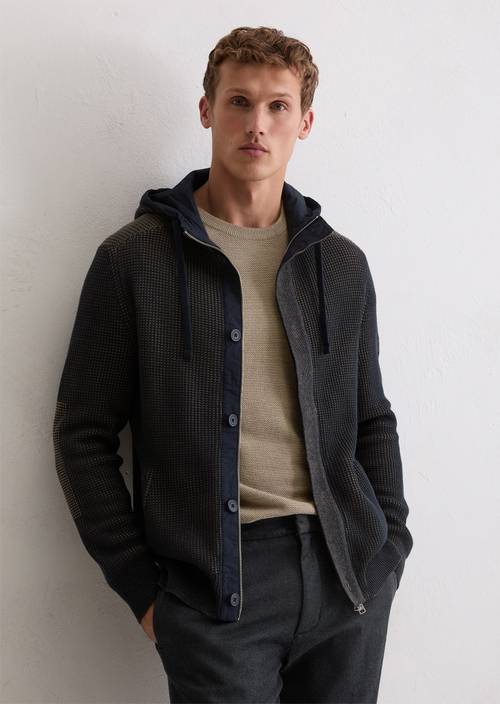 Kapuzen-Strickjacke regular Dark Navy in Frontalansicht