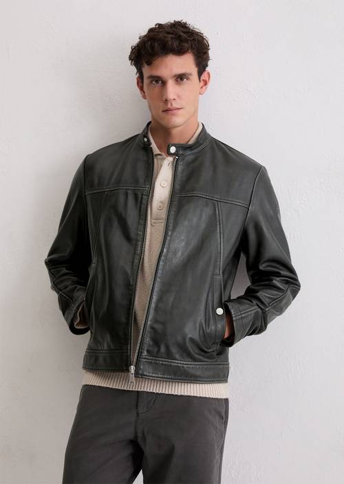 Regular biker-style leather jacket Black in front view