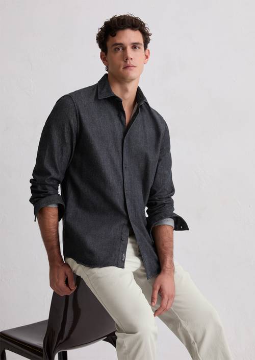 Denim shirt shaped Dark Blue in front view