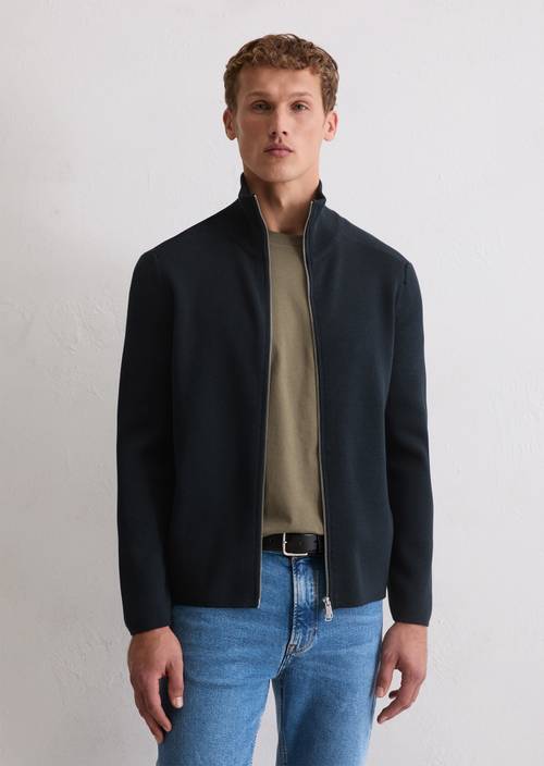 Zip-Strickjacke regular Dark Navy in Frontalansicht