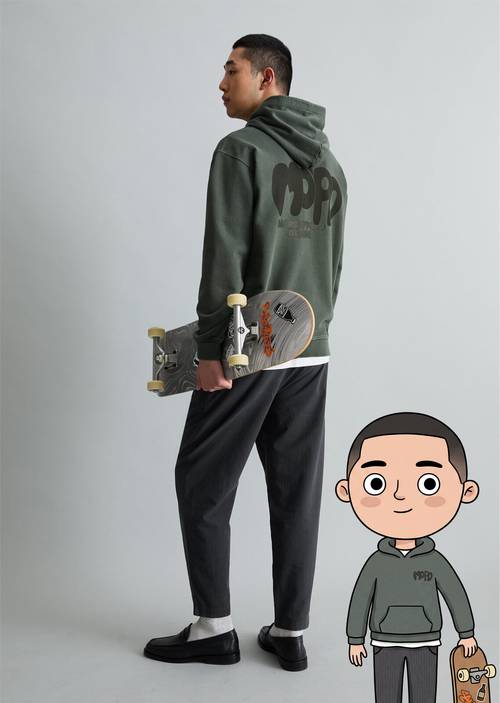 Hoodie relaxed Moss Green en vue de face