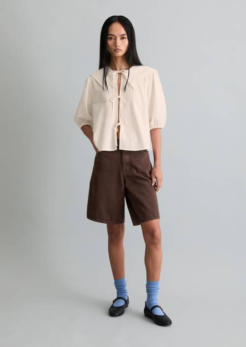 Blouse de marin à manches courtes Crinkle regular Silky White en vue de face