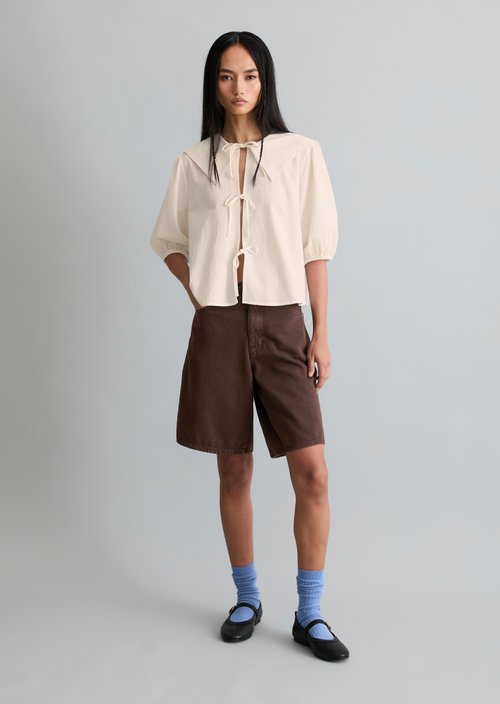 Short sleeve crinkle sailor blouse regular — Silky White