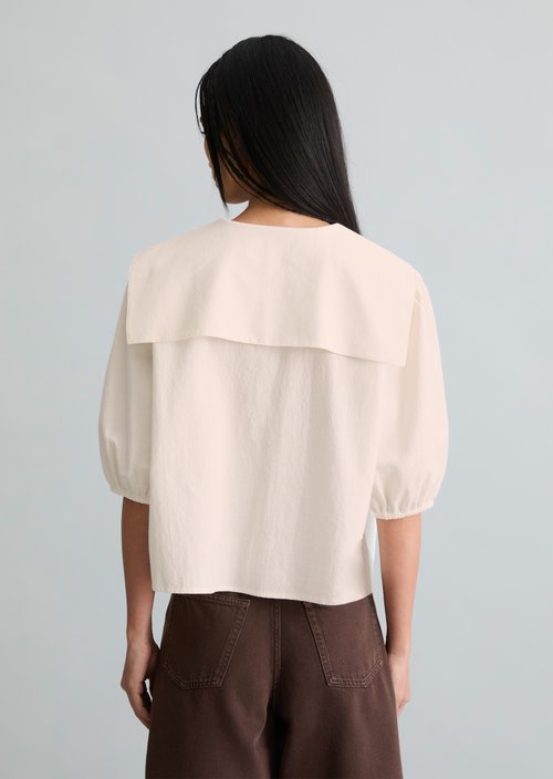 Short sleeve crinkle sailor blouse regular — Silky White