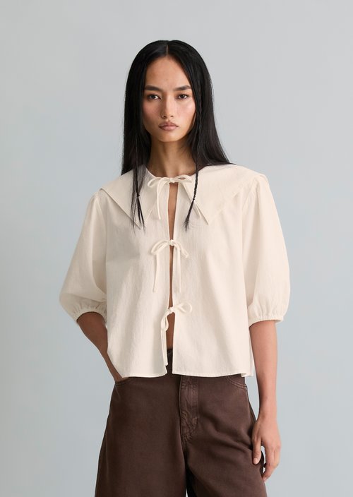 Short sleeve crinkle sailor blouse regular — Silky White