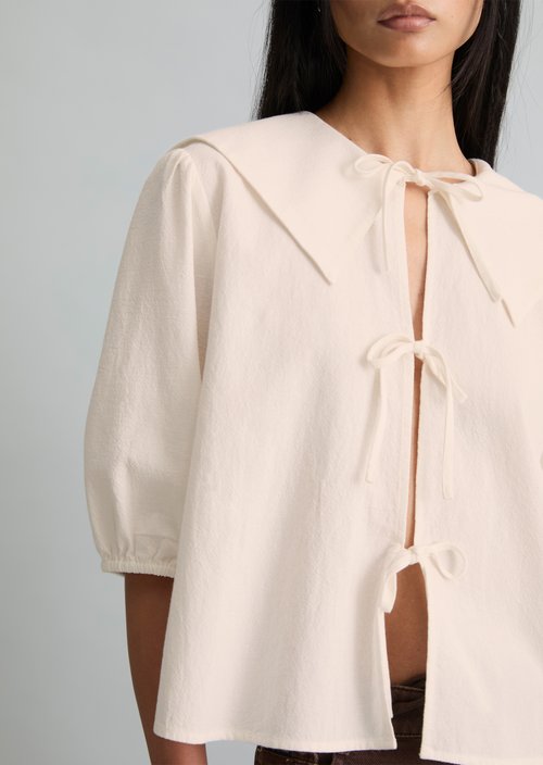 Short sleeve crinkle sailor blouse regular — Silky White