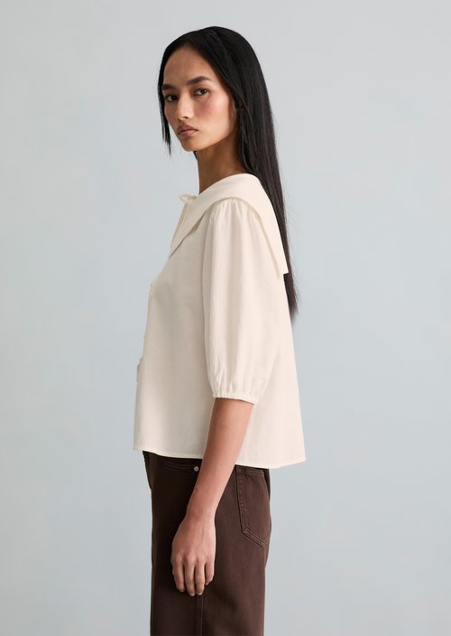 Short sleeve crinkle sailor blouse regular — Silky White