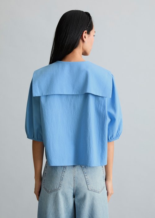 Short sleeve crinkle sailor blouse regular — Flaxflower Blue